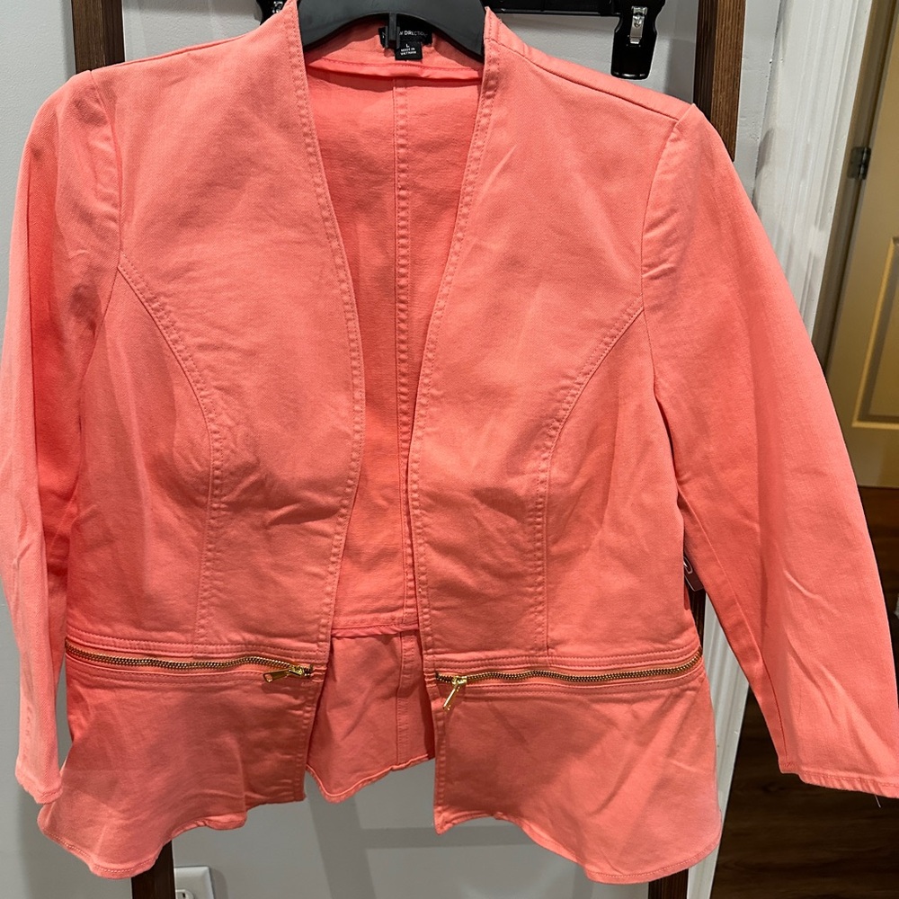 New Directions Coral Blazer with Gold Zipper Accents